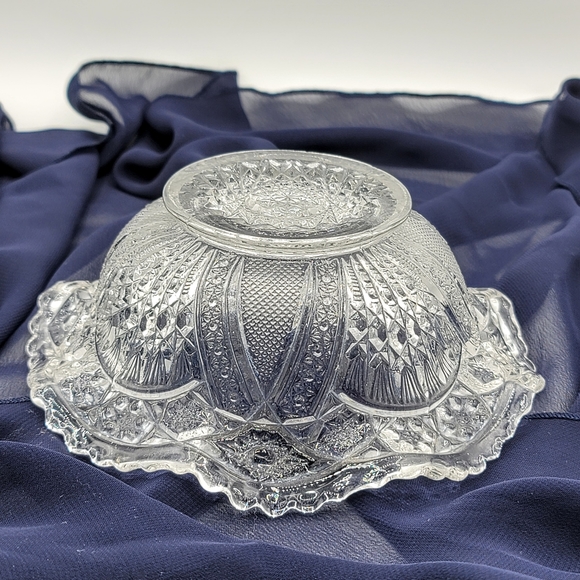 EAPG Hobstar Starburst Ribbon Sawtooth Ruffled Scalloped Sm Serving Bowl Antique - Picture 6 of 11